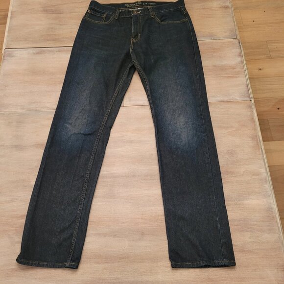 Roebuck and Co Men's Jeans Slim Straight Leg 34x34 Dark Blue Wash 100% Cotton - Picture 1 of 7